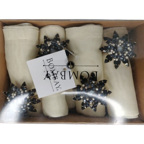 The Bombay Company Luxurious Black Pearl Floral Napkin Ring Set - Picture 10 of 12